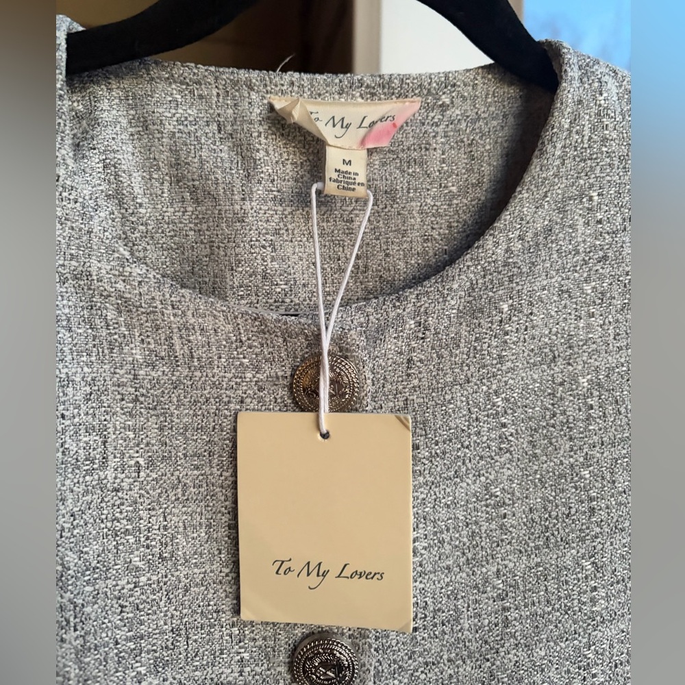 🆕 To My Lovers Gray Tweed Cropped Jacket Blazer Gold Crest Buttons Lined Size M - Picture 15 of 17